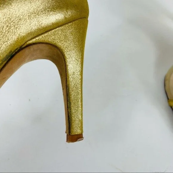 PEDRO GARCIA Retro Gold Metallic Jewel Glitter Peep Toe D'Orsay Heels Shoes 7.5 - Picture 16 of 16
